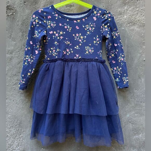 CARTER’S FLORAL BUTTERFLY JERSEY TUTU DRESS TULLE OVERLAY NAVY BLUE 3T - Picture 3 of 5